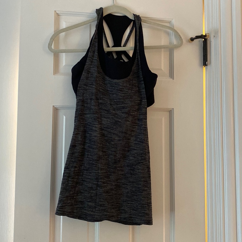 Lululemon black and gray tank top with built in sports bra- size 4